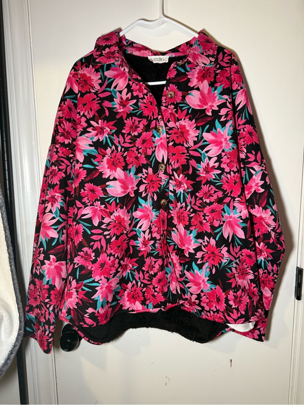 Pink Floral Bomber Jacket with Black Base